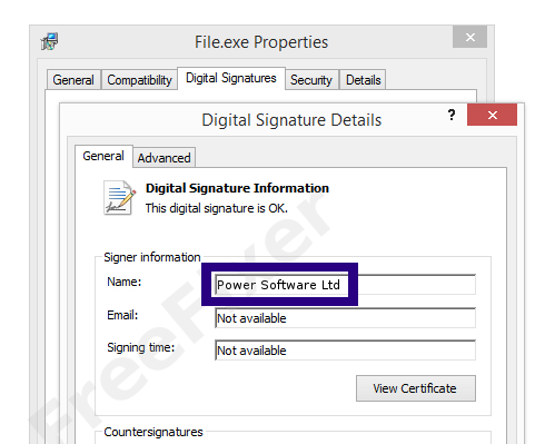 Screenshot of the Power Software Ltd certificate